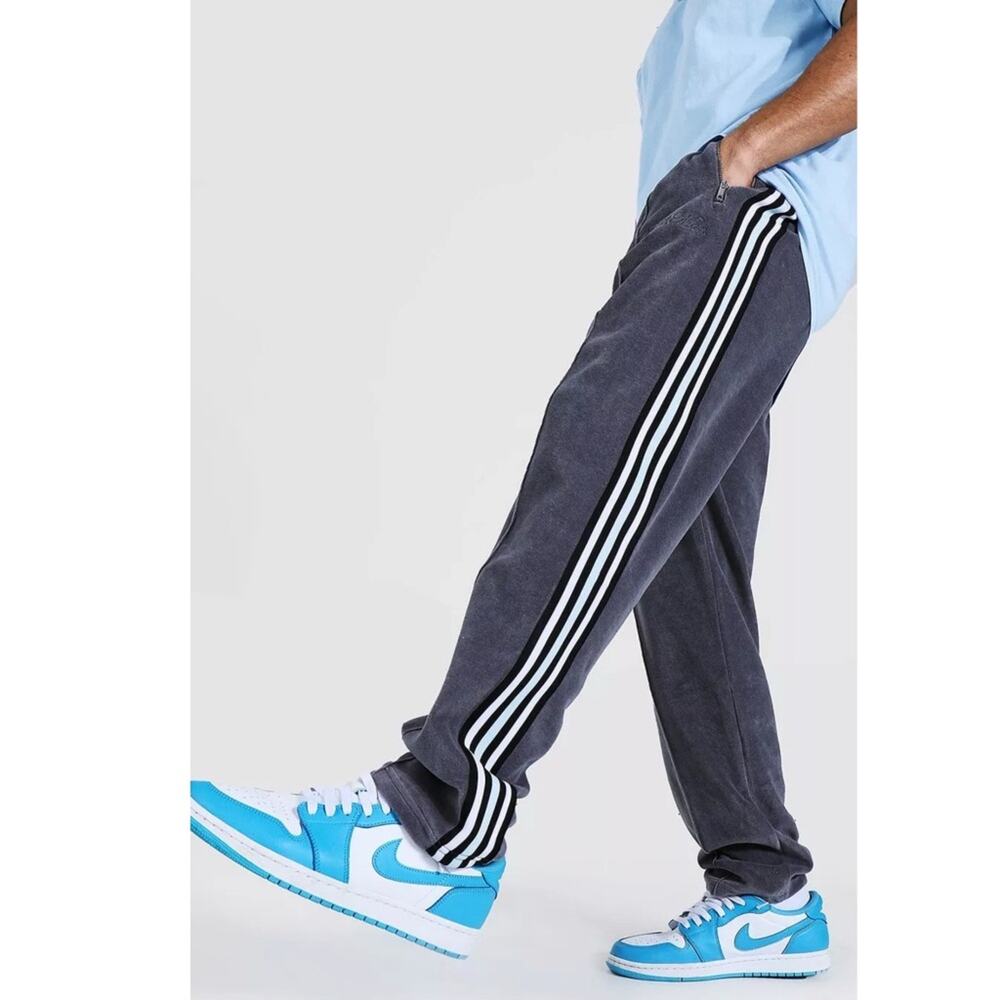 Boohoo Sweatpants W28” L33,5” Velour Velvet Grey Stripe Silver-Glitter Pull-On